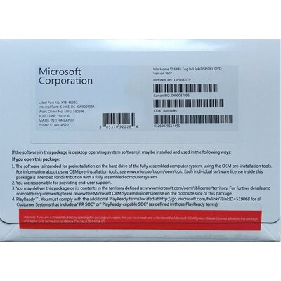 Microsoft Windows 10 Home x64 Английски език OEM