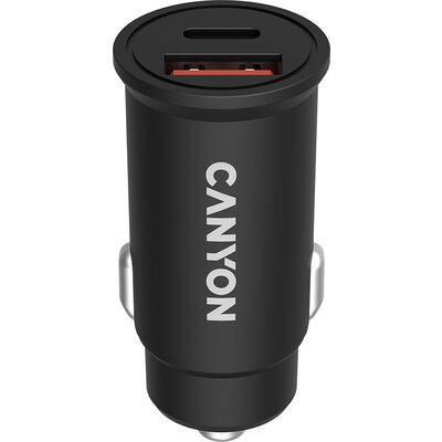 Canyon, PD 30W/QC3.0 18W Pocket size car charger  with 1-USB A+ 1-USB-C Input: DC12V-24V, Output: USBC: PD30W( 5V3A/9V3A/12V2.5A