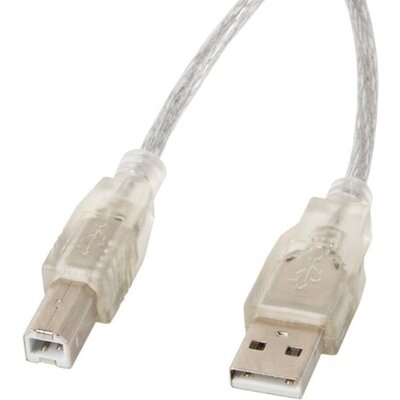Кабел Lanberg  USB-A (M) -> USB-B (M) 2.0 cable 1.8m, transparent ferrite