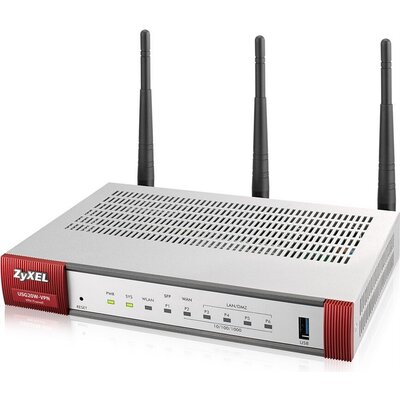 Защитна стена ZyXEL USG20W-VPN Firewall, 802.11ac/n Wireless (3x3/80MHz), 10x VPN (IPSec/L2TP), up to 15 SSL (5 included), 1x WA