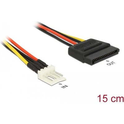 Кабел Delock Power Cable, SATA 15 pin receptacle - 4 pin floppy male, 15 см