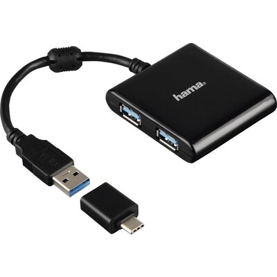 4-портов хъб USB 3.1  HAMA12325, USB-C адаптер, 4 x USB-A, bus-powered, Черен