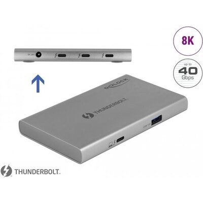 Delock Thunderbolt 4 хъб - 3x Thunderbol 4, 1x USB-A, сив