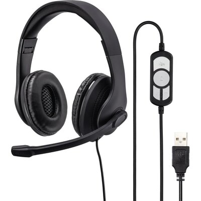 Слушалки с микрофон HAMA HS-USB300, стерео, USB, Черен