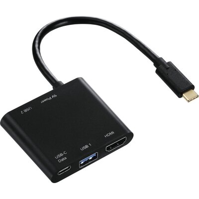4 в 1 USB-C Многопортов адаптер HAMA 135729, 2 x USB 3.1, HDMI™, USB-C (данни+PD), Черен