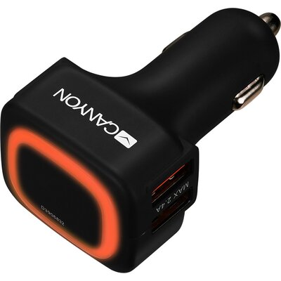 CANYON Universal  4xUSB car adapter, Input 12V-24V, Output 5V-4.8A, with Smart IC, black  rubber coating + orange LED