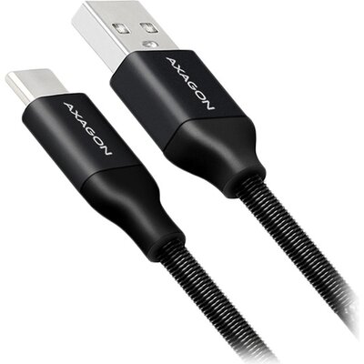 AXAGON BUCM-AM10SB SPRING cable USB-C <-> USB-A 2.0, 1m, 3A, Black