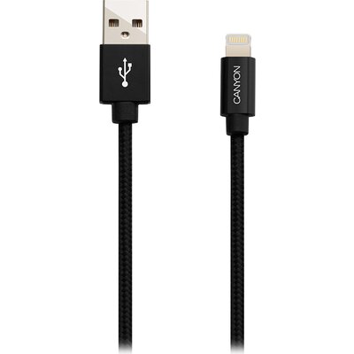 CANYON Charge & Sync MFI braided cable with metalic shell, USB to lightning, certified by Apple, cable length 1m, OD2.8mm, B
