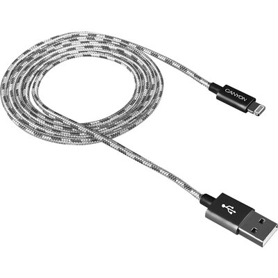 CANYON Lightning USB Cable for Apple, braided, metallic shell, 1M, Dark gray