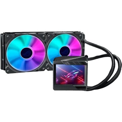 ASUS ROG Ryujin II 240 all-in-one liquid CPU cooler with 3.5inch LCD embedded pump fan and 2xROG 120mm ARGB radiator fans