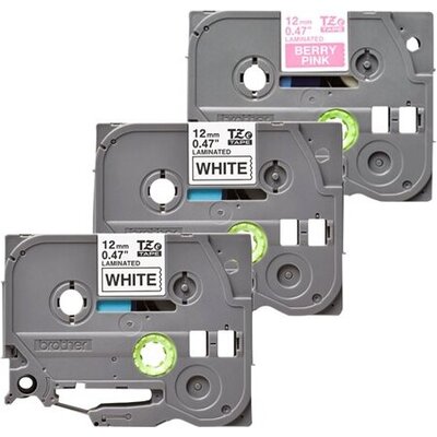 BROTHER TZE32M3 tape cassette 12mmx8m 2x TZe-231 black white 1xTZe-MQP35 2m pink white laminate