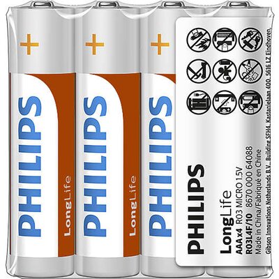 Philips Longlife батерия R03 AAA (E), 4-foil