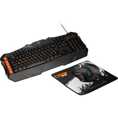 CANYON 3in1 Gaming set, Keyboard with lighting effect(118 keys), Mouse with logo RGB(DPI 800/1200/2400/3200), Mouse Mat with siz