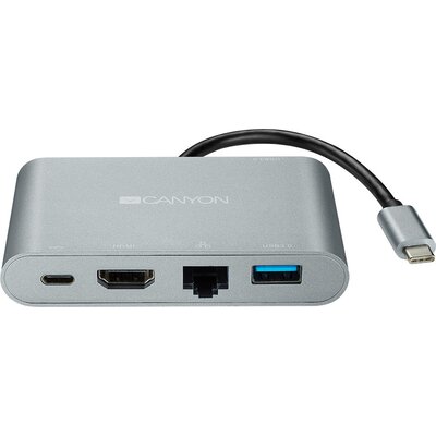 Canyon Multiport Docking Station with 5 ports: 1*Type C male+1*HDMI+1*RJ45+2*USB3.0, Input 100-240V, Output USB-C PD 60W&USB