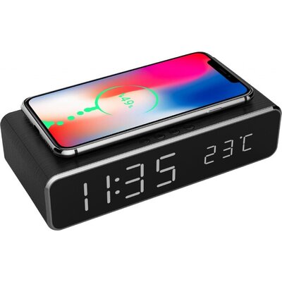 Дигитален часовник GEMBIRD Digital alarm clock with wireless charging  function