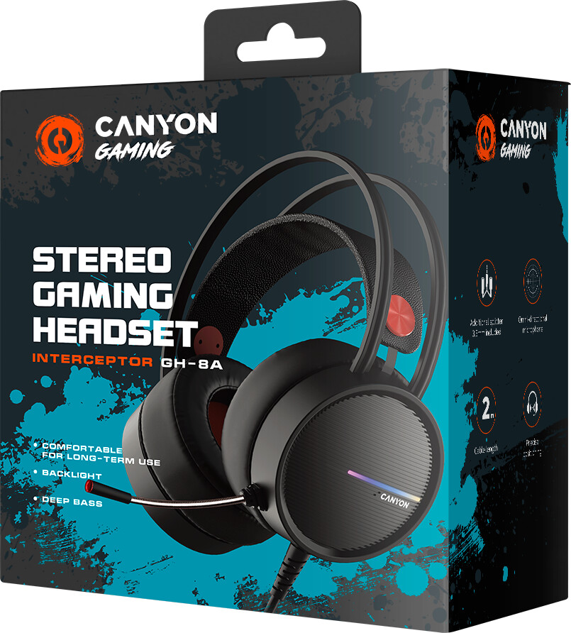 CANYON Gaming headset 3.5mm jack plus USB connector for LED backlight ...